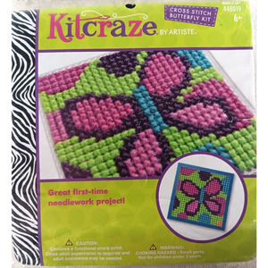 Latch Hook Kitcraze by Artiste Butterfly Kit 9" X 9" NEW SEALED